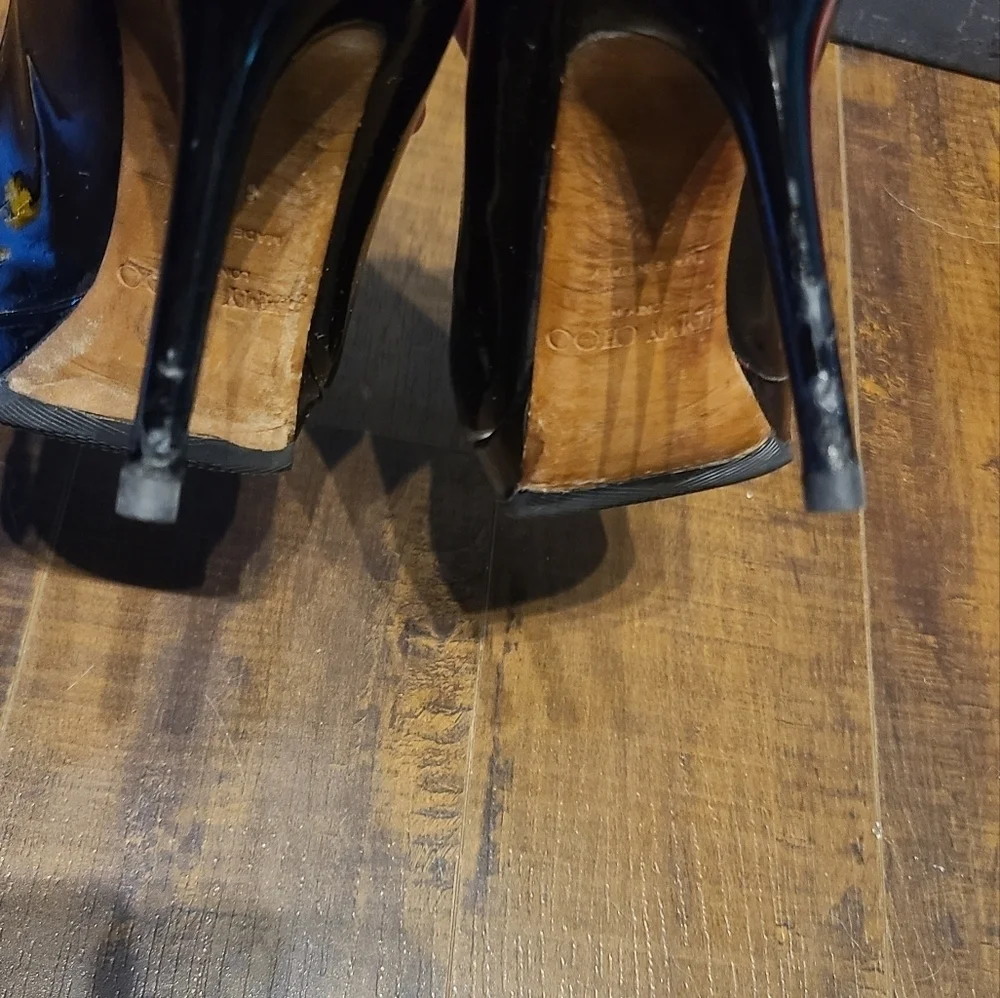 Jimmy Choo Black Patent Leather Peep Toe Platform Pumps - Picture 7 of 9